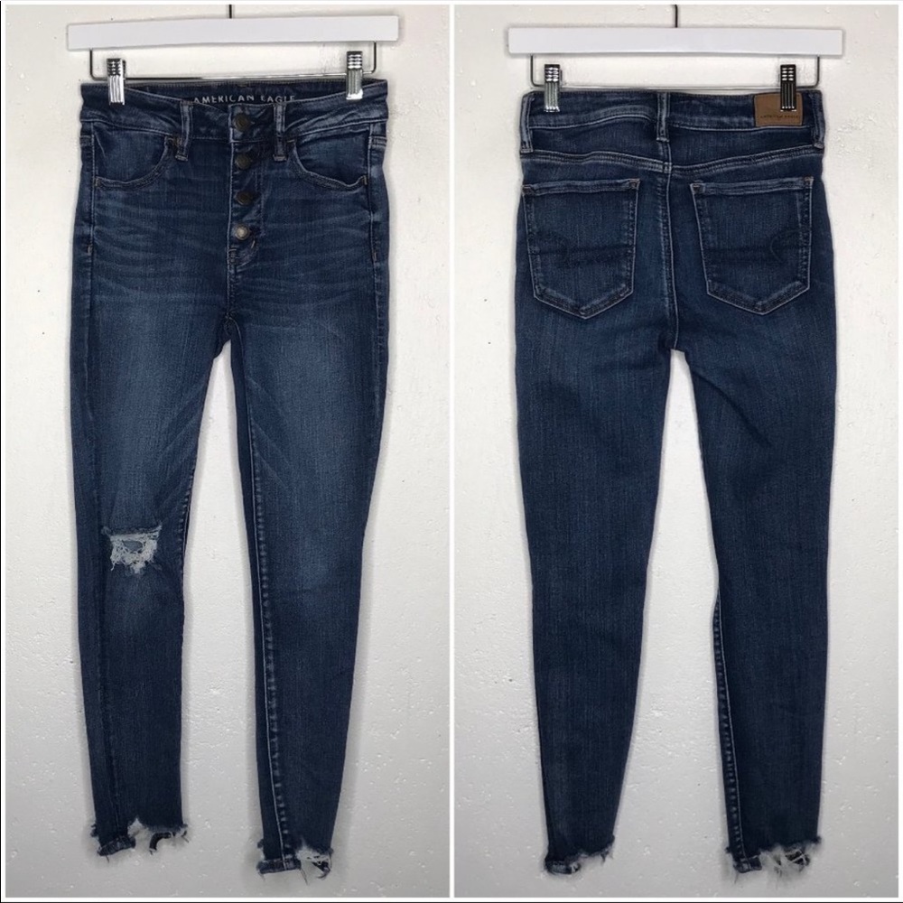 AE Hi Rise Jegging Crop Ripped Distressed Button 4